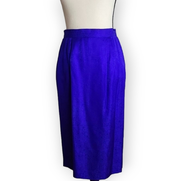 Vintage 80s Adrianna Papell Royal Blue 100% Silk 2 Piece Suit Jacket & Skirt 8 - Picture 4 of 6